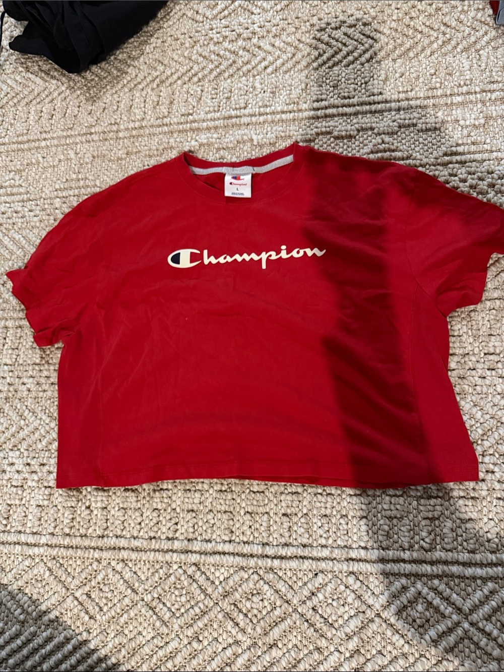 Champion Red Logo Crop Tee for Kids